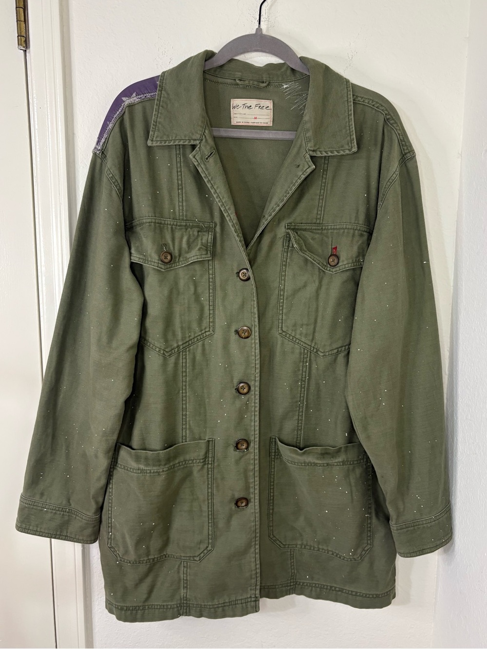 Free People We The Free Patriotic Spruce USA Patchwork Military Jacket oversized - Picture 2 of 16
